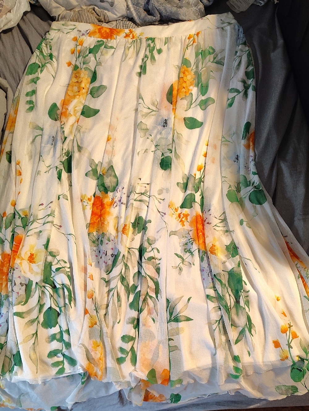 Cato White Floral Maxi Skirt with Green and Orange Accents